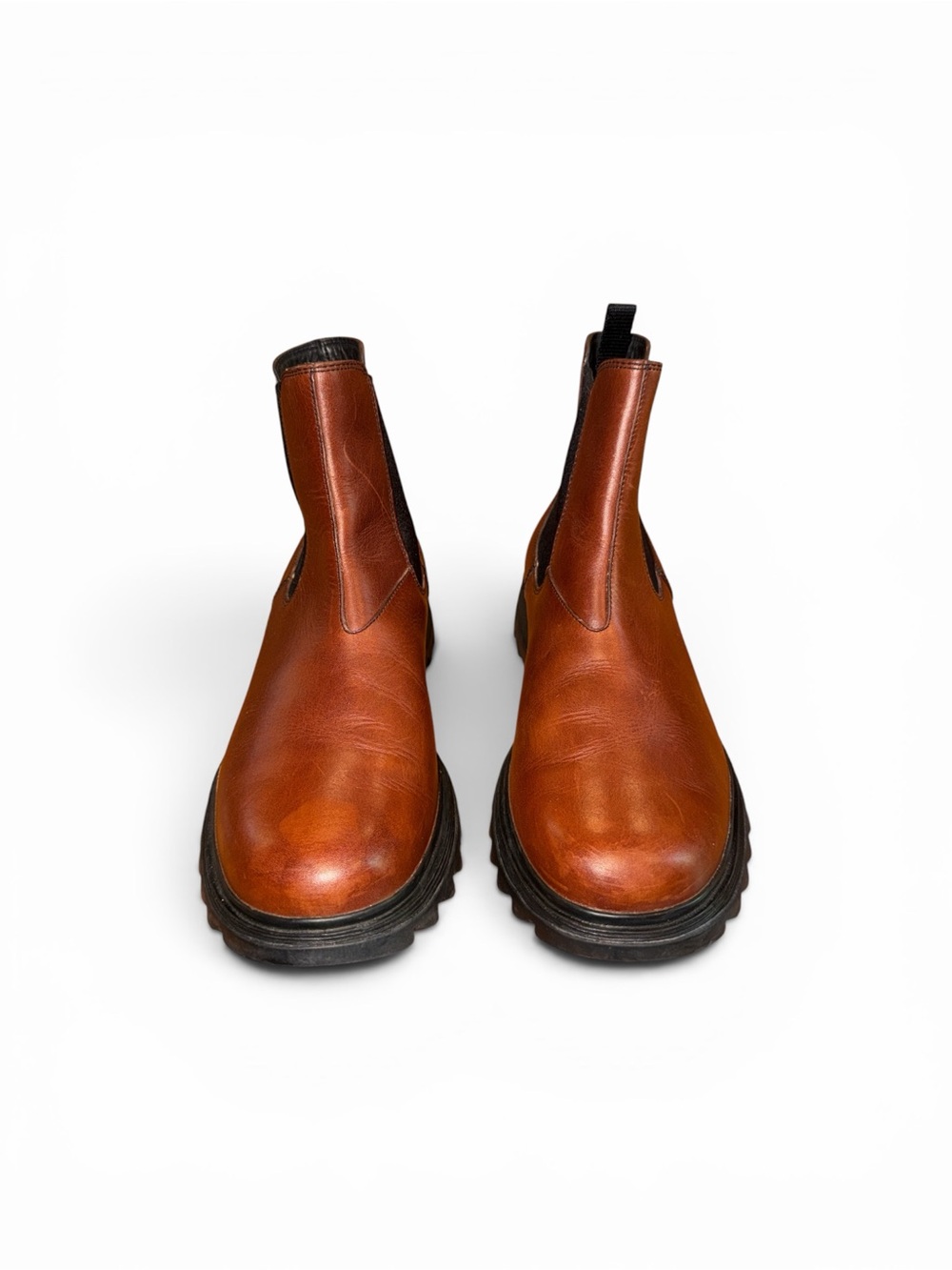 Prada Men's Leather Chukka Boots in Cognac Brown with Black Sole